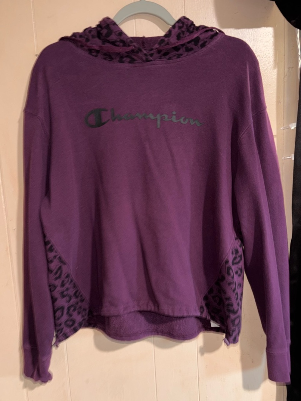 Champion Purple Hoodie with Leopard Accents